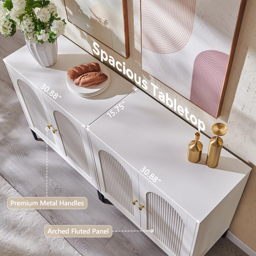 123.5" W Modern Arched Sideboard Buffet Cabinet with Storage, White