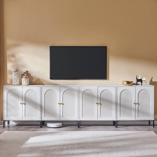 123.5" W Modern Arched Sideboard Buffet Cabinet with Storage, White