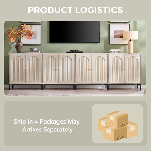 123.5" W Modern Arched Sideboard Buffet Cabinet with Storage, Cream