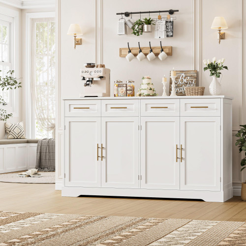 60" W Sideboard Buffet Cabinet with Storage, Kitchen Cabinet, White
