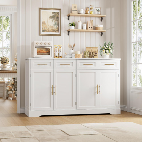 60" W Sideboard Buffet Cabinet with Storage, Kitchen Cabinet, White