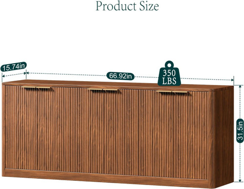 67" Fluted Walnut Buffet Cabinet with Storage