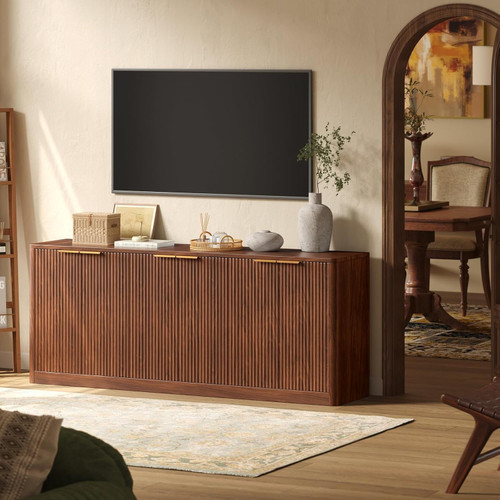 67" Fluted Walnut Buffet Cabinet with Storage