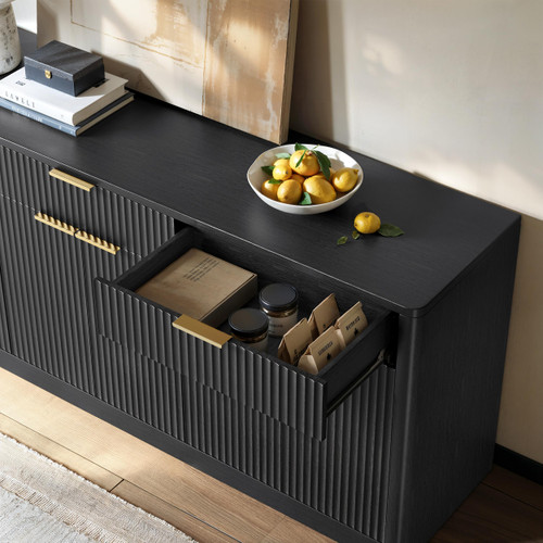67" Fluted Black Sideboard Buffet Cabinet with 3 Drawers