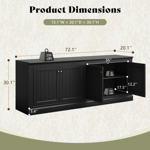 72" Modern Sideboard Buffet Cabinet with Vertical Grooved Doors