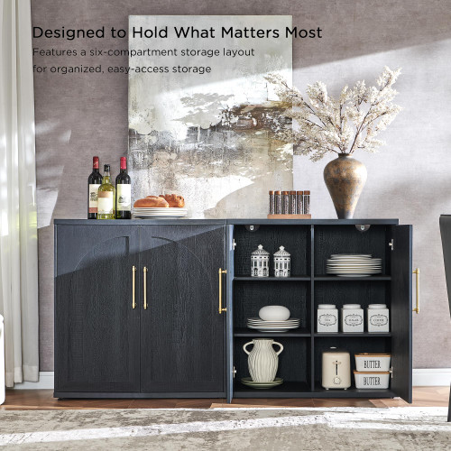 Arched Door Sideboard Buffet Cabinet, Black