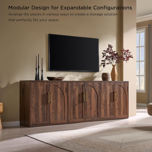 Arched Door Sideboard Buffet Cabinet, Brown