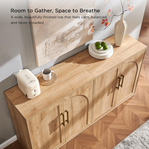 Arched Door Sideboard Buffet Cabinet, Natural Oak