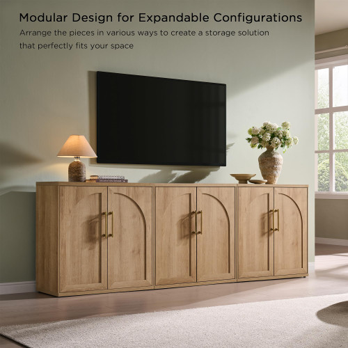 Arched Door Sideboard Buffet Cabinet, Natural Oak