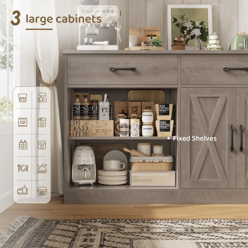 71" W Farmhouse Kitchen Sideboard Buffet Cabinet with Storage, Grey