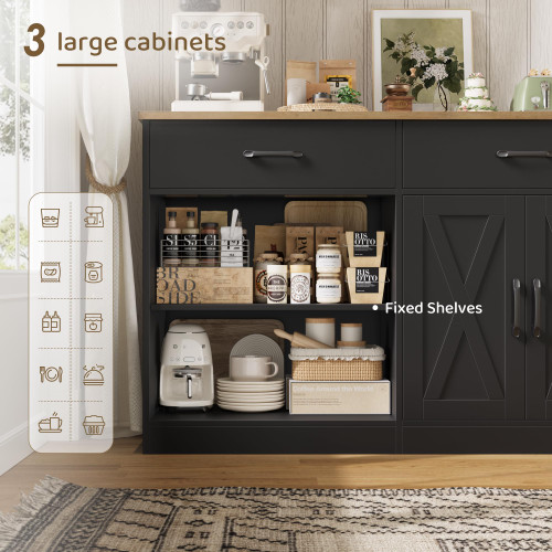 71"W Farmhouse Kitchen Sideboard Buffet Cabinet with Storage, Black