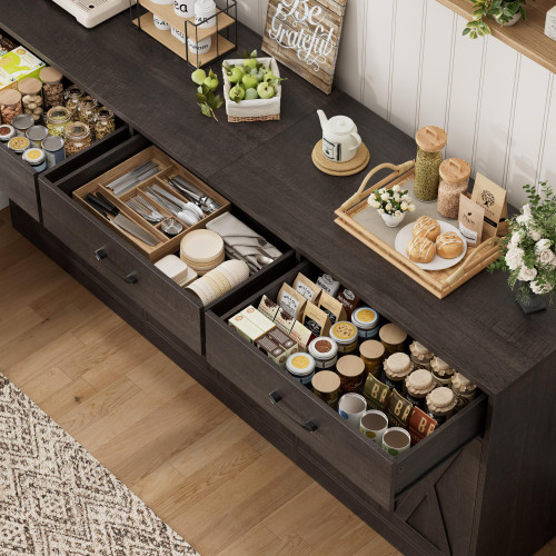 71"W Farmhouse Kitchen Sideboard Buffet Cabinet with Storage, Brown