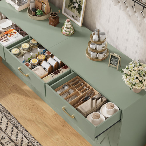 71"W Farmhouse Kitchen Sideboard Buffet Cabinet with Storage, Green