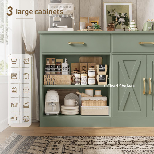 71"W Farmhouse Kitchen Sideboard Buffet Cabinet with Storage, Green