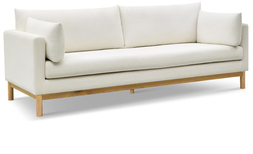 Mid-Century Modern Linen Textured Fabric Upholstered Sofa, Cream Linen Textured Fabric, Natural Finish Wood Base, 89.5" W x 33.5" D x 33" H, Cream
