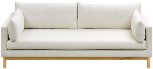 Mid-Century Modern Linen Textured Fabric Upholstered Sofa, Cream Linen Textured Fabric, Natural Finish Wood Base, 89.5" W x 33.5" D x 33" H, Cream