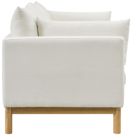 Mid-Century Modern Linen Textured Fabric Upholstered Sofa, Cream Linen Textured Fabric, Natural Finish Wood Base, 89.5" W x 33.5" D x 33" H, Cream