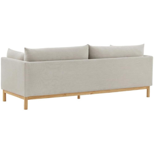 Mid-Century Modern Linen Textured Fabric Upholstered Sofa, Beige Linen Textured Fabric, Natural Finish Wood Base, 89.5" W x 33.5" D x 33" H, Beige