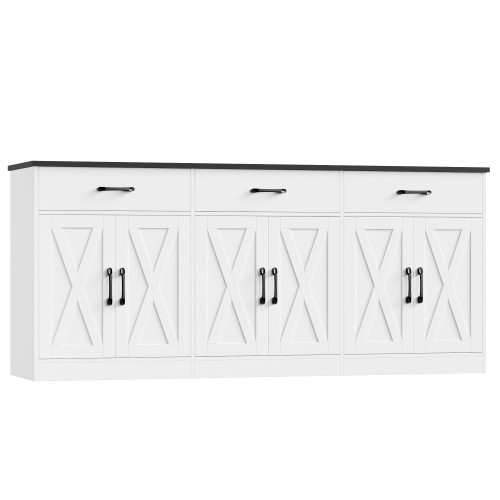 71" W Kitchen Sideboard Buffet Cabinet with Storage, White/Black