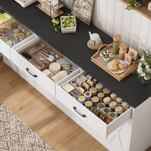 71" W Kitchen Sideboard Buffet Cabinet with Storage, White/Black