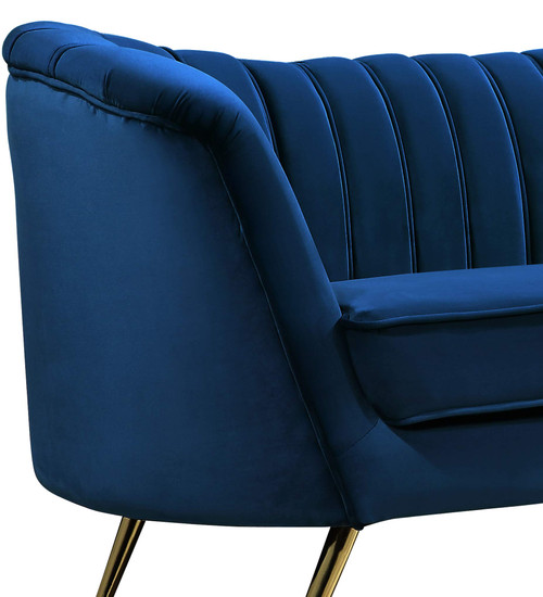 Velvet Upholstered Loveseat with Deep Channel Tufting and Rich Gold Stainless Steel Legs, Navy, 65" W x 30" D x 33" H