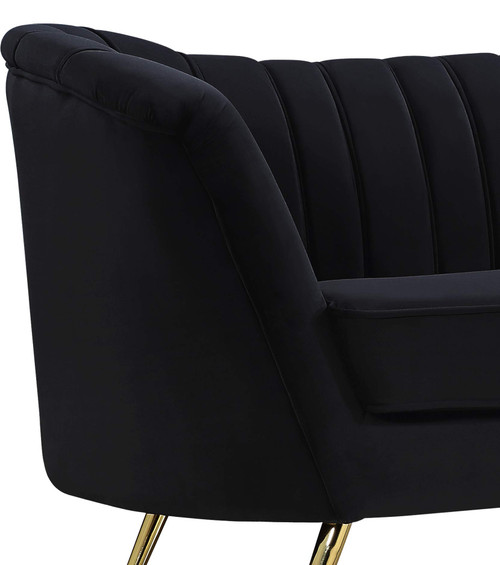 Velvet Upholstered Loveseat with Deep Channel Tufting and Rich Gold Stainless Steel Legs, Black, 65" W x 30" D x 33" H
