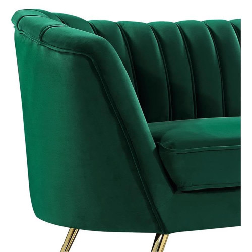 Velvet Upholstered Loveseat with Deep Channel Tufting and Rich Gold Stainless Steel Legs, Green, 65" W x 30" D x 33" H