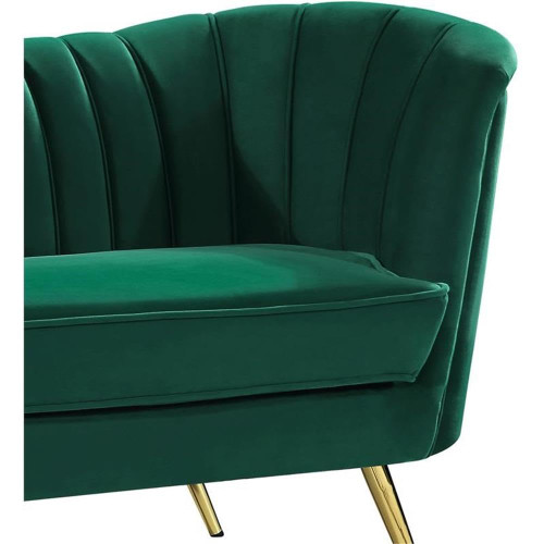 Velvet Upholstered Loveseat with Deep Channel Tufting and Rich Gold Stainless Steel Legs, Green, 65" W x 30" D x 33" H