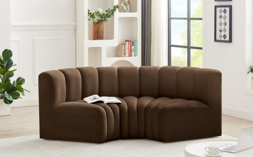 Modular Sofa with Soft Brown Velvet, Deep Channel Tufting, Modular Design, 80" W x 37" D x 30" H, Brown