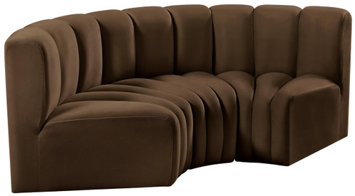 Modular Sofa with Soft Brown Velvet, Deep Channel Tufting, Modular Design, 80" W x 37" D x 30" H, Brown