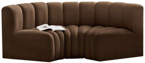 Modular Sofa with Soft Brown Velvet, Deep Channel Tufting, Modular Design, 80" W x 37" D x 30" H, Brown