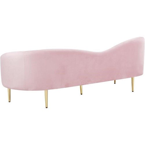 Velvet Upholstered Sofa With Sturdy Metal Legs in Rich Gold Finish, Pink, 85.5" W x 31.75" D x 30.5" H
