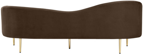 Upholstered Sofa with Rich Brown Velvet, Gold Metal Legs, Curved Contemporary Design, 85.5" W x 31.75" D x 30.5" H, Brown