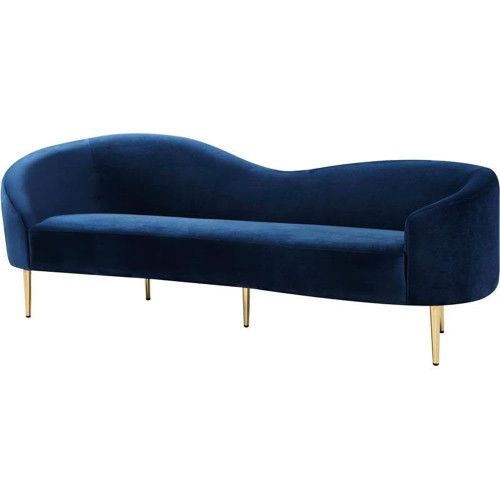 Velvet Upholstered Sofa With Sturdy Metal Legs in Rich Gold Finish, Navy, 85.5" W x 31.75" D x 30.5" H