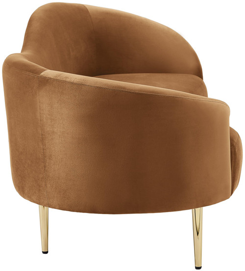 Upholstered Sofa with Rich Saddle Velvet, Gold Metal Legs, Curved Contemporary Design, 85.5" W x 31.75" D x 30.5" H, Saddle