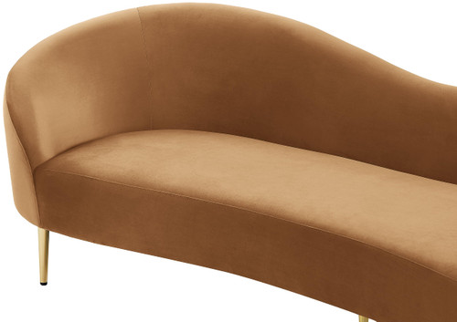 Upholstered Sofa with Rich Saddle Velvet, Gold Metal Legs, Curved Contemporary Design, 85.5" W x 31.75" D x 30.5" H, Saddle