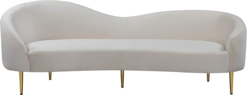Velvet Upholstered Sofa With Sturdy Metal Legs in Rich Gold Finish, Cream, 85.5" W x 31.75" D x 30.5" H