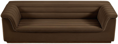 Velvet Upholstered Sofa with Soft Brown Velvet Fabric, Deep Channel Tufting, Curved Arms, 94" W x 34" D x 28" H, Brown