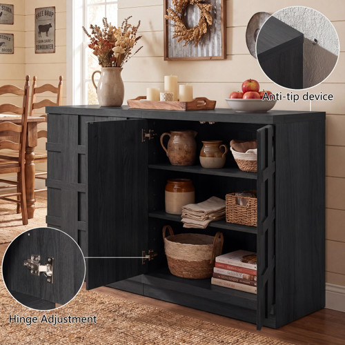 Buffet Cabinet with Storage, 31.3”W Sideboard Cabinet, Large Credenza Storage Cabinet, Console Table for Dining Room, Kitchen, Entryway (Charcoal Oak)