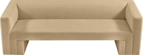 Velvet Upholstered Sofa with Soft Camel Velvet, Solid Wood Frame, 89.5" W x 34.5" D x 28" H, Camel