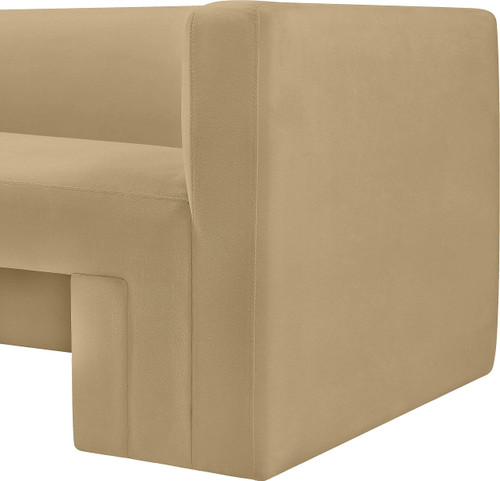 Velvet Upholstered Sofa with Soft Camel Velvet, Solid Wood Frame, 89.5" W x 34.5" D x 28" H, Camel