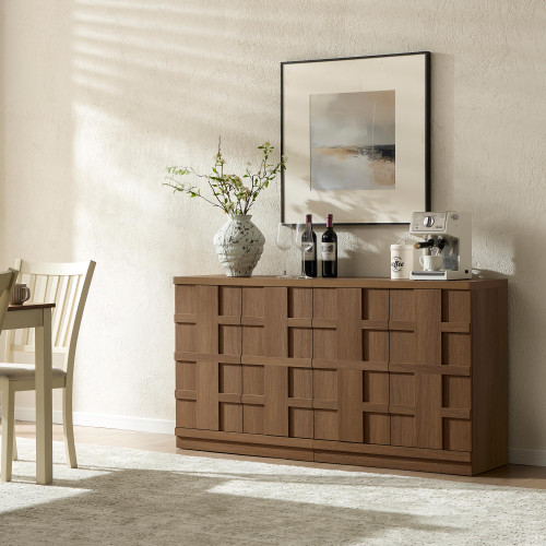 Sideboard Buffet Cabinet with Storage, 62.6”W Credenza Storage Cabinet, Large Cabinet with 6 Compartments, Console Table for Dining Room, Kitchen, and Living Room, Entryway (Brown Oak)