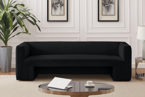 Velvet Upholstered Sofa with Rich Black Velvet, Solid Wood Frame, 89.5" W x 34.5" D x 28" H, Black