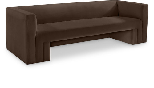 Velvet Upholstered Sofa with Rich Brown Velvet, Solid Wood Frame, 89.5" W x 34.5" D x 28" H, Brown