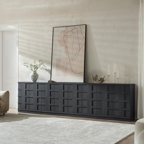 Sideboard Buffet Cabinet with Storage, 93.9”W Credenza Storage Cabinet, Large Cabinet with 9 Compartments, Console Table for Dining Room, Kitchen, and Living Room, Entryway (Charcoal Oak)