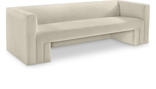Velvet Upholstered Sofa with Rich Cream Velvet, Solid Wood Frame, 89.5" W x 34.5" D x 28" H, Cream