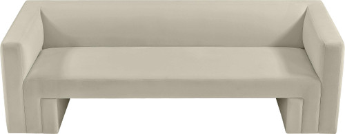 Velvet Upholstered Sofa with Rich Cream Velvet, Solid Wood Frame, 89.5" W x 34.5" D x 28" H, Cream