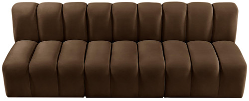 Modular Sofa with Soft Brown Velvet, Deep Channel Tufting, Modular Design, 89.5" W x 31" D x 30" H, Brown