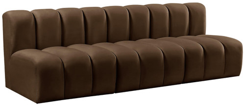 Modular Sofa with Soft Brown Velvet, Deep Channel Tufting, Modular Design, 89.5" W x 31" D x 30" H, Brown