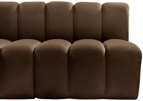 Modular Sofa with Soft Brown Velvet, Deep Channel Tufting, Modular Design, 89.5" W x 31" D x 30" H, Brown